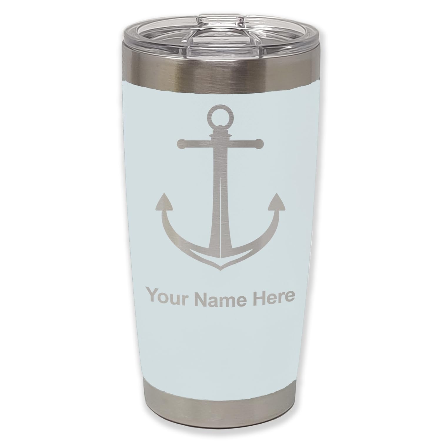 LaserGram 20oz Vacuum Insulated Tumbler Mug, Boat Anchor, Personalized Engraving Included (Light Blue)