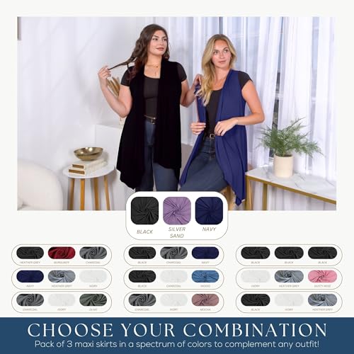 Image of Azules Sleeveless Cardigan for Women, Soft Lightweight Duster Open Front Sleeveless Long Cardigan Vest (3 Pack)