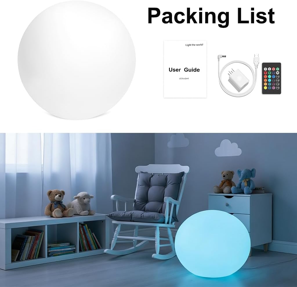 Fun RGBW LED Ball Light with Remote, 16 inch Rechargeable Globe Floor Lamp image 5