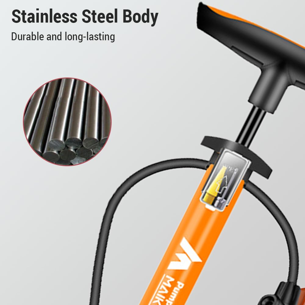 Pompa per Bicicletta con manometro Gonfiatore Portatile Multifunzionale per Biciclette e Auto 160 PSI con manometro ad Alta Pressione e ugello Tre in Uno Pompa dell'Aria