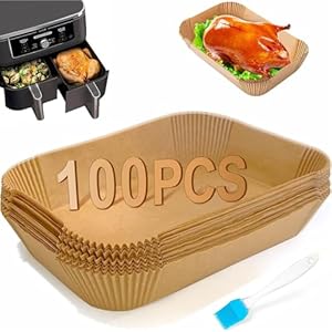 FEEZOM Air Fryer Liners Disposable for Ninja AF300UK AF400UK SL400UK, 100PC Air Fryer Paper Parchment Liners, Airfryer Accessories Compatible with Ninja, Keplin, Tower, Other Dual Zone Fryers