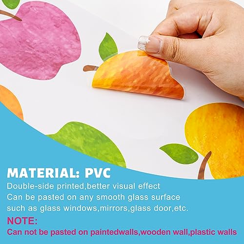 Image of Whaline 9 Sheets Colorful Apples Window Clings Double-Sided Back to the School Window Stickers Watercolor Apples Reusable Windows Decals for Nursery School Classroom Home Glass Blackboard Decor