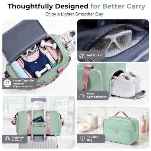 Image of FIORETTO Women's Gym Duffle Bag with Shoes Compartment, 30L Capacity, Ideal for Travel, Gym, Sports, Duffel, Weekender