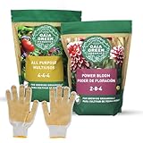 Gaia Green Bundle of Organic Fertilizers - Includes 2-8-4 Power Bloom and 4-4-4 All Purpose Fertilizer Plant Nutrients (2kg/4.4Lb tubs) with Pair of TOSSI Gardening Gloves