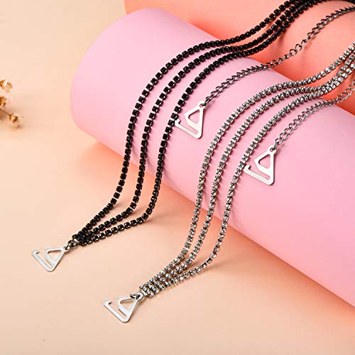 2 Pairs Rhinestone Bra Strap Adjustable Rhinestone Bra Invisible Shoulder Strap Anti-Skid Bra Belt For Bra Tops Dress, Black, Silver #TOP6