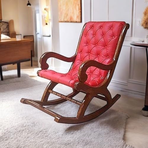 Image of Solid Sheesham Wood Rocking Chair for Living Room | Ergonomic Resting Chair for Relaxing and Pregnant Women (Black) (Red)