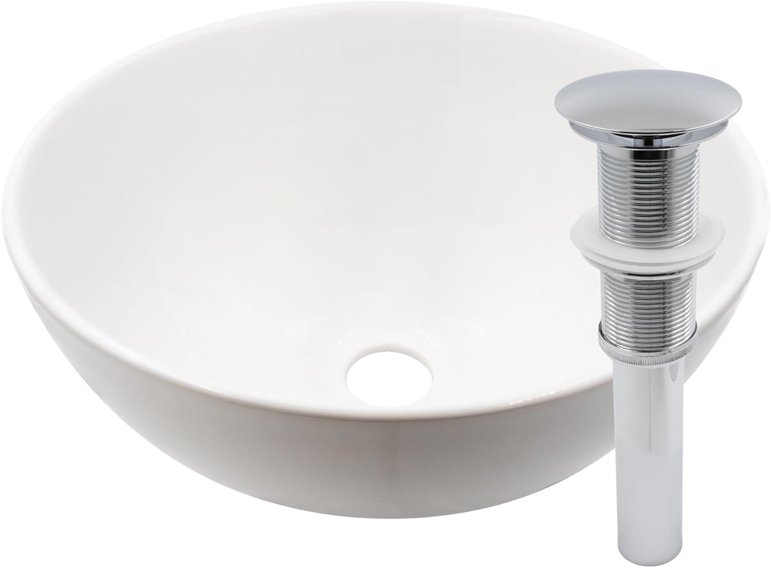 Miseno MVS-NP-208206 11" Circular Porcelain Vessel Bathroom Sink and Pop-Up Drain Assembly - Polished White/Chrome Drain