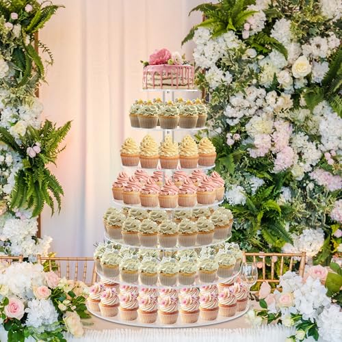 Large 7 Tier Cupcake Stand for 100 Cupcakes, Clear Round Cupcake Stands, Acrylic Wedding Cupcake Tower Stand, Cupcake Display Stand for Dessert Table, Cupcake Tier Stands for Birthday Party