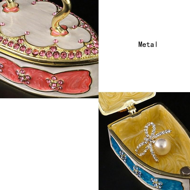 Metal Stud Storage Box Enamel Jewelry Flip Household Decorative Items Dressing Table image 3