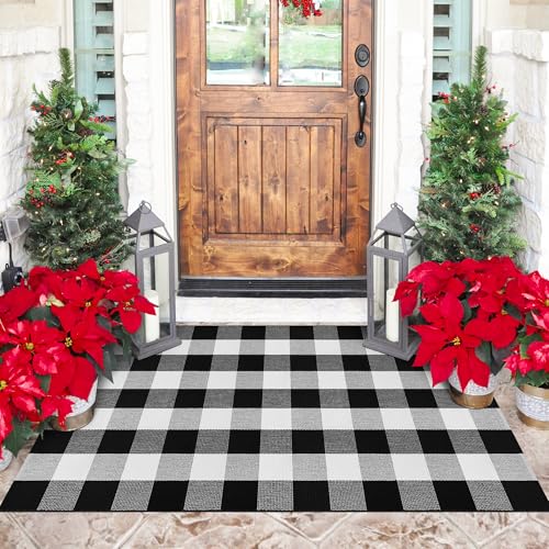 3x5-Ft-Buffalo-Plaid-Area-Rug-Black-and-White-Machine-Washable 3x5 Ft Buffalo Plaid Area Rug, Black and White, Machine Washable - Image 1