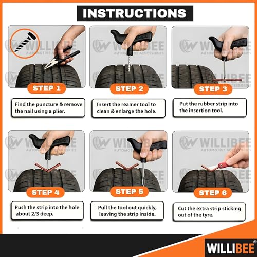 Image of WILLIBEE 11-in-1 (Pack of 30 Strips) Puncher Kit | Emergency Tool Kit, Tubeless Tyre Puncture Repair Kit for Bike & Car (with Storage Bag)