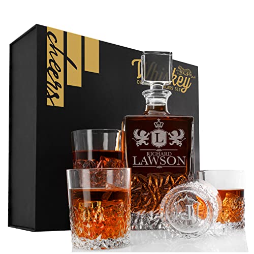 Personalized Whiskey Decanter and Glass Set with Gift Box Option Gifts for Dad Retirement Anniversary Housewarming Bourbon Scotch Whisky - DSG3-800ML SET