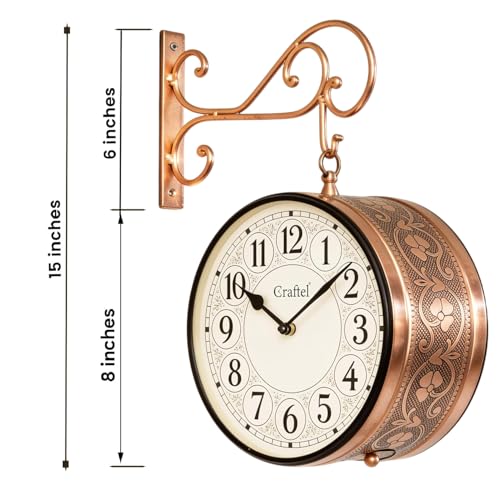 Image of CRAFTEL Double Sided Station Wall Clock Electroplated Rose Gold | Both Side English Dial Aluminum | Gift for Home Bedroom Office | Dial 8 Inch - Rose Gold - 365 Days Warranty |