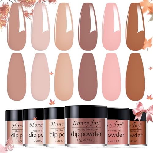 Honey Joy 6 Colors Dip Powder Colour Set, Nude Fine Dipping Powder No Nail Lamp Needed,Like Gel Polish Effect,Even & Smooth Finishing,DP-H01-6pcs-10g/box …