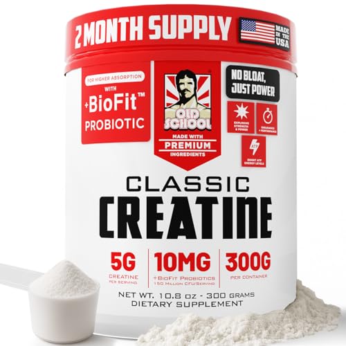 Old School Labs Micronized Creatine Monohydrate with No Bloat BioFit™ Probiotic - Men & Women Post-Recovery Powder for Strength & Performance - 60 Servings Unflavored