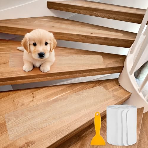 Gedlex 15 Stück Treppen Rutschschutz Transparent 61 x 15 cm, Anti Rutsch Treppenstufen Selbstklebend, Antirutschmatte Treppe, Weich und Bequem, Geeignet für Glatte Böden wie Holzböden, Fliesen, Glas