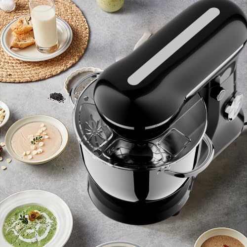 3-IN-1 Electric Stand Mixer,4.8QT 12 Speeds Tilt-head Food Mixer with Dough Hook,Whisk & Beater - Large Kitchen Stand Mixers for Baking Bread, Cakes,Perfect Gifts for New Home (Black-10 Speeds)