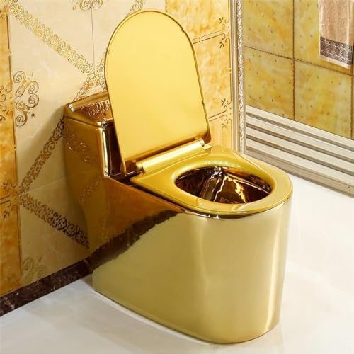 Inodoro para baño, inodoro dorado de una pieza con asiento de confort, bola de inodoro dorada, alargado, 68x62x37 cm miniatura 1