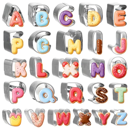 26 moldes para galletas, letras, galletas, letras, galletas, letras, cortadores de galletas, para fondant, números, alfabetos, cartas, galletas, 26 formas de letras, cortadores de acero inoxidable