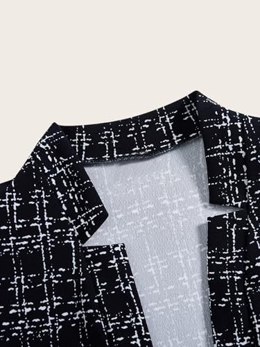 Women's Elegant Plaid Tweed Blazer Open Front Long Sleeve Business Casual Suit Jacket3