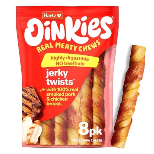 Hartz Oinkies Jerky Twists with Naturally Smoked Pork & Real Chicken Breast Dog Treats, Highly Digestible Long Lasting Dog Chews, 8 Count