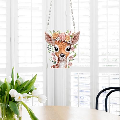 Image of Deer Princess Diamond Painting Hanging Pendant Set - DIY Acrylic Gemstone Art Board Kit with Special Shaped Crystal Diamonds, Wall Door Decoration for Home, Cute Animal Theme Craft Gift for Adults