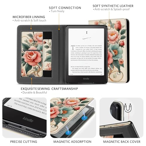 Image of CoBak Stand Case for 7 inch Kindle Paperwhite 12th Gen 2024 and Kindle Colorsoft with Hand Strap - Compatible with iPhone MagSafe, for Samsung /Belkin /Anker Wireless Charging Pads, Durable, Auto Sleep-Gray