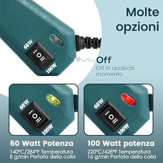 MAXDONE Pistola Colla a Caldo 60W & 100W & Chiudi con un clic, Pistola Grandi Colla a Caldo Professionale con 12 stick di colla a caldo da 11 mm, per Arte DIY a Scuola Riscaldamento Rapido