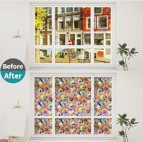 Image of HOME13 Frosted Glass Window Film Static Window Clings Decorative Film Window Privacy Film Vinyl Glass Covering Privacy Frosted Window Film for Home & Office (12x60 Inch, Geomatric Frosted)