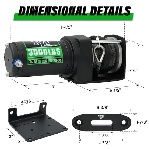 Image of TYT 3000 lb ATV Winch with Wireless Remote and Wired Switch,12V DC Electric Winch Synthetic Winch Rope with Fairlead and Winch Mounting Plate