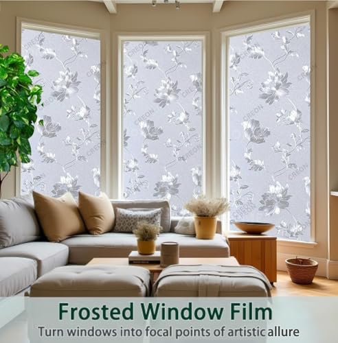Image of CREON Flowers Window Glass Decorative Window Cling Non-Adhesive Static UV Resistant Decals Reusable Sun Blocking Sticker for Home (12 X 80 Inch)