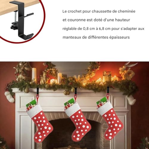 Crochets pour bas de Noël et porte couronne de cheminée ajustables maison
