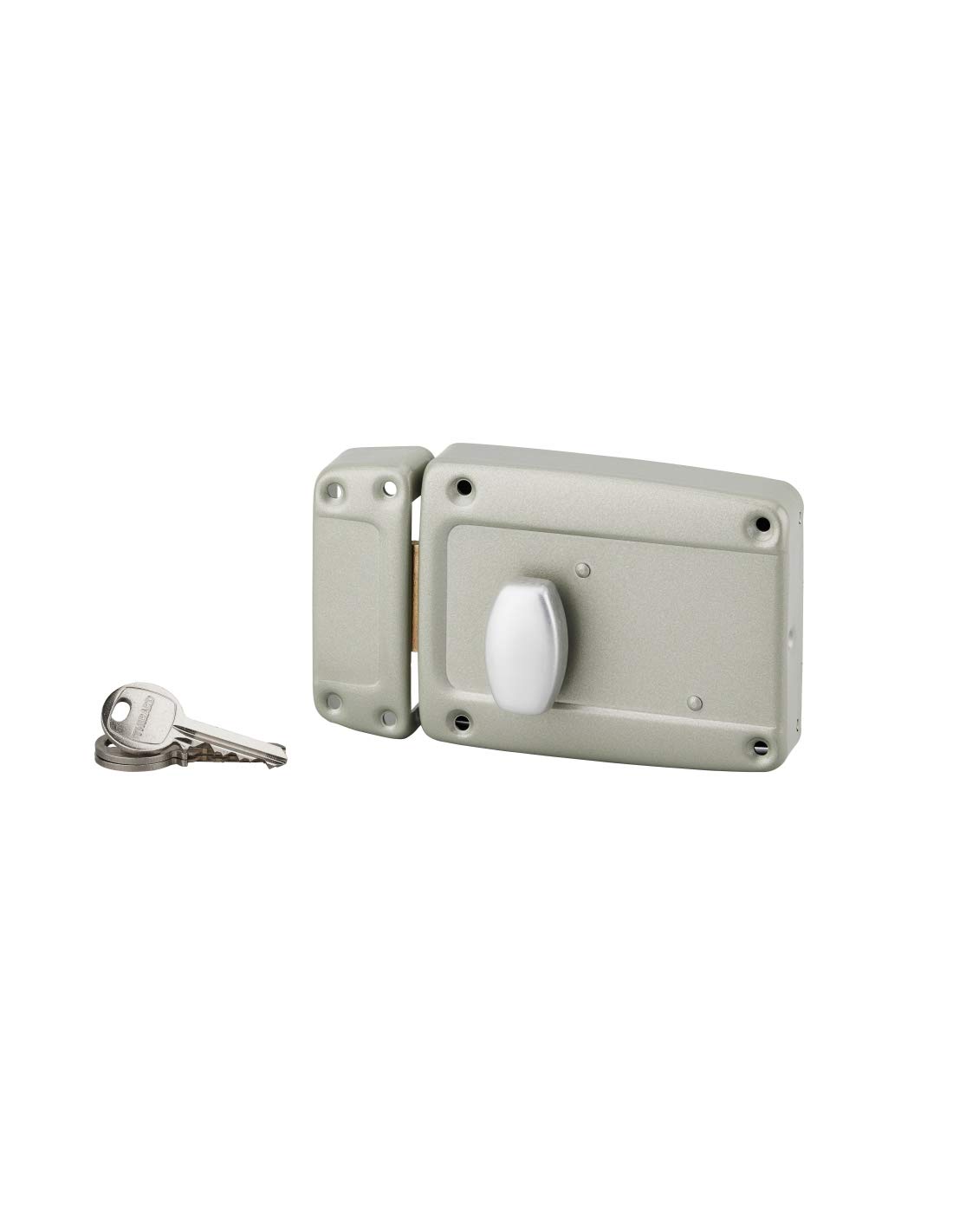 THIRARD - Serrure en Applique pour Porte de Garage - Poignée Laquée Gris - Coffre et Gâche Acier Embouti - 120 x 90 mm - Gauche - Bouton Poussoir - Cylindre 55 mm - 3 Clés Nickelées