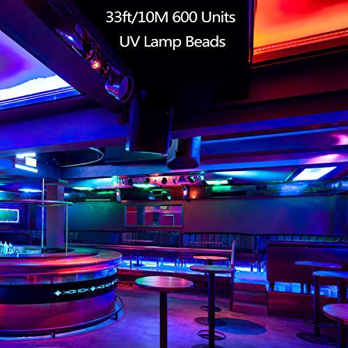 Cly 33Ft Led Uv Black Light Strip Kit, 600 Units Uv Lamp Beads, 12V Flexible Blacklight Fixtures, 10M Led Ribbon For Indoor Fluorescent Dance Party, Stage Lighting, Birthday,Wedding #TOP3