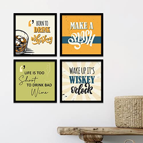 Image of kotart - Framed Wall Posters for Bar Kitchen Restaurant Wall Decor - Bar Theme Frames - Framed Posters for Kitchen Wall Decor (11 x 11 inch, Framed) Set of 4 (Art 15, Small)