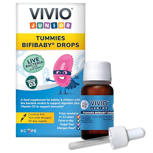 Vivio Junior Tummies Bifibaby Drops - A Probiotic & Vitamin D3 Supplement for Babies & Children with Live Bacteria Strains to Support Gut Health and Immunity (1)