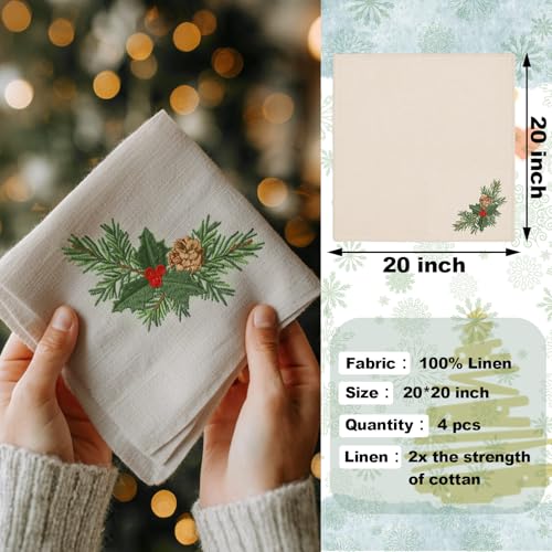 Set de 4 servilletas de lino Navidad 51x51 cm bordadas miniatura 2
