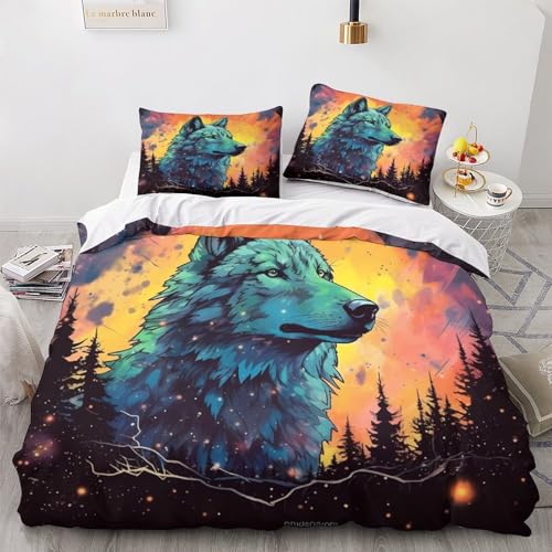 Housse de couette loup 200x200cm avec 2 taies de lit imprimé animal 3D - 2