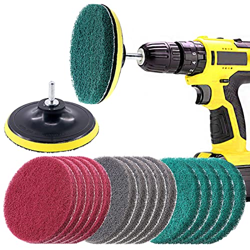 Swpeet Lot de 16 tampons à récurer 12,7 cm 3 brosses à récurer pour carrelage avec 1 Crochet de Fixation pour Nettoyage de la Maison