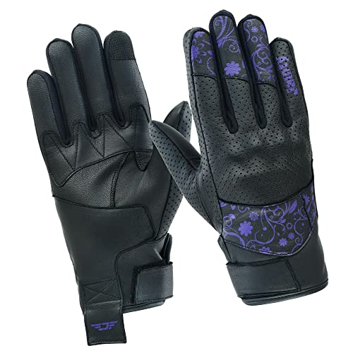 Jaunty Motorcycle Gloves For Women Leather Riding Touchscreen Gloves For Ladies With Hard Knuckle Perforated Breathable Biker Gloves Atv Bmx Combat Motocross Gloves For Riding Racing #TOP6