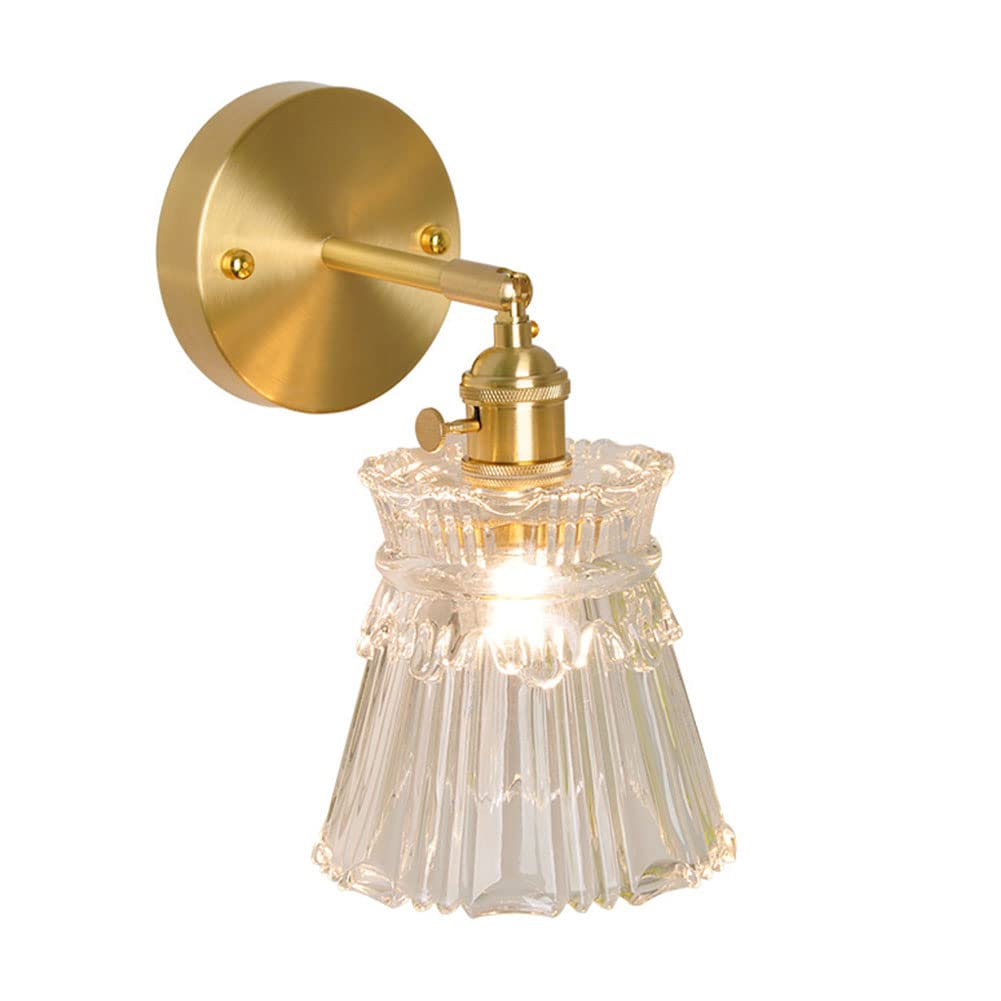 HPTHLY Adjustable Wall Sconce Lighting Creative Glass Lampshade Swing Arm Wall Lamp Brass Wall Light For Bedroom Living Room,Bathroom,Kitchen,Hallway,E27 Ba
