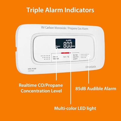 PANGAEA RV Carbon Monoxide & Propane Dual Gas Detector - Hard-Wired DC 12V, Large LCD Display, 85dB Loud Alarm, Easy Reset/Test Button - Ultimate Safety for Your Adventures (Flush Mount - White) - Thumbnail 3