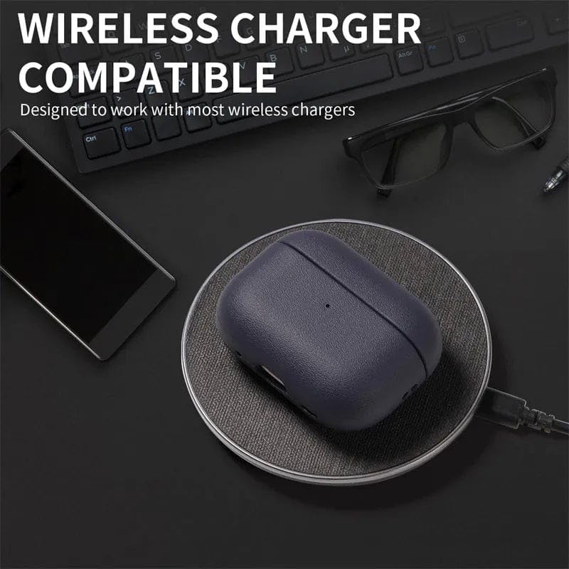 Image of Meyaar Silicone Leather for AirPods 4 and AirPods 4 with Active Noise Cancellation (ANC) (2024) Front LED Visible with Carabiner Thread (Indigo)