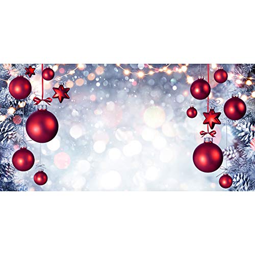 Baocicco 20X10Ft Merry Christmas Backdrop Red Baubles Silver White Bokeh Branches Of Christmas Trees Photography Background Winter Holiday Christmas Eve Party Decoration Kids Party Boys Girls Photo #TOP11