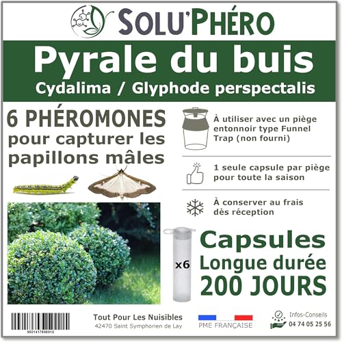 SOLUPHERO - 6 Phéromones Longues durées pour la pyrale du buis - 6 x 200 Jours