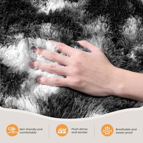 Zentavio Black and White Area Rugs for Living Room Large Rugs for Bedroom 6x9 Soft Carpet Fluffy Furry Shag Aesthetic Plush High Pile Gray Throw Rug for Nursery Kids Room Dorm Tie-Dyed