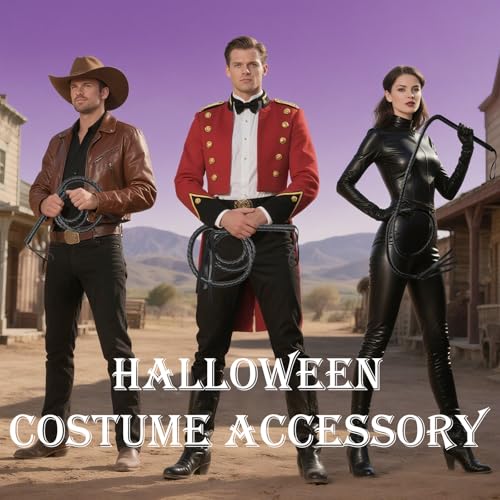 Taranovi Black Whip for Halloween Costume - 6.5 Feet PU Leather Soft Prop Whip, Cat Woman Lion Tamer Cowboy Costume Accessory for Adult Women Party Dress Up Cosplay - Thumbnail 3