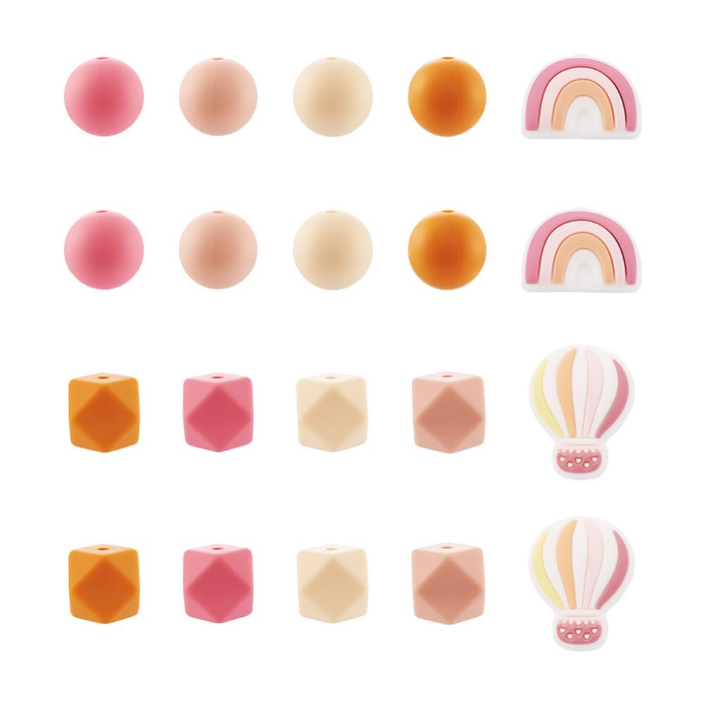 Boutigem 50Pcs Silicone Beads Round Octagon Hot Air Balloon Rainbow Loose Silicone Beads for Jewelry Making Cute Bracelet Necklace Decor — image 1