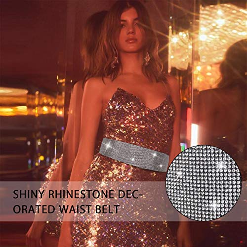 Fashion Leather Elastic Waist Belt For Women Shiny Diamond Rhinestone Decorated Stretch Belt No Buckle Dress Belt4