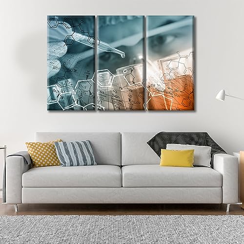 Image of 3 Panels Chemical Equations Laboratory Research Concept Canvas Wall Art Medical Posters Young Scientist Art Prints Giclee Wooden Framed Gallery-Wrapped Ready to Hang (42 inch Wx28 H)